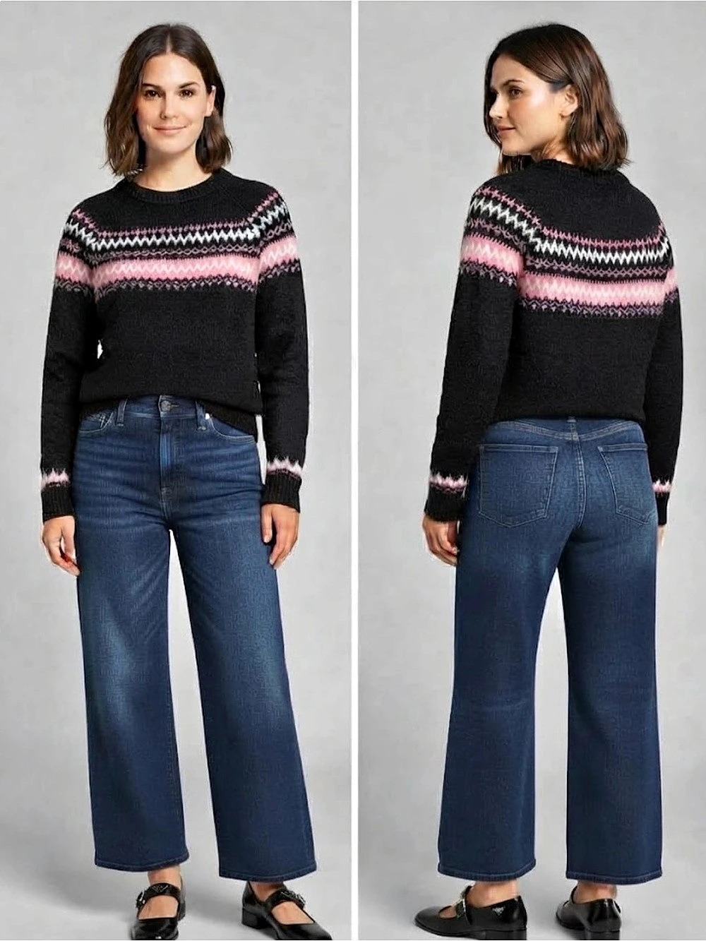 Esmara Women's Geometric Crewneck Sweater Black & Pink Size Medium